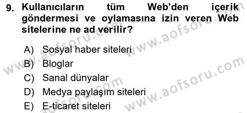 Sosyal Medya Dersi 2018 - 2019 Yılı 3 Ders Sınav Soruları 9. Soru