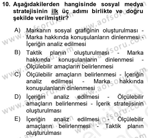 Sosyal Medya Dersi 2018 - 2019 Yılı (Vize) Ara Sınav Soruları 10. Soru