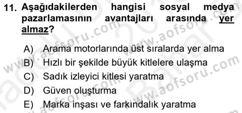 Sosyal Medya Dersi 2018 - 2019 Yılı (Vize) Ara Sınav Soruları 11. Soru