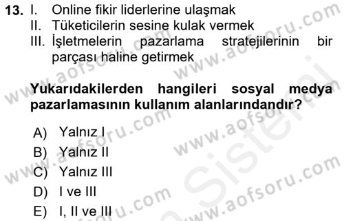Sosyal Medya Dersi 2018 - 2019 Yılı (Vize) Ara Sınav Soruları 13. Soru