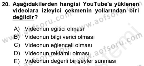Sosyal Medya Dersi 2018 - 2019 Yılı (Vize) Ara Sınav Soruları 20. Soru