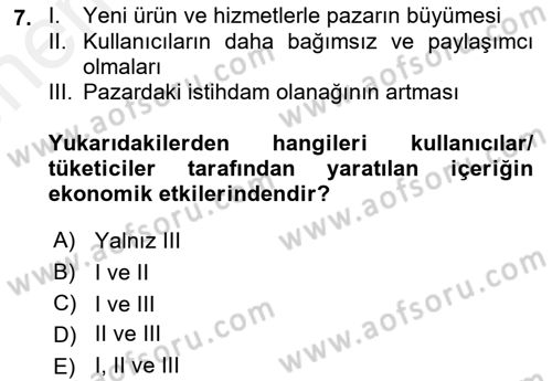Sosyal Medya Dersi 2018 - 2019 Yılı (Vize) Ara Sınav Soruları 7. Soru