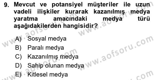 Sosyal Medya Dersi 2018 - 2019 Yılı (Vize) Ara Sınav Soruları 9. Soru