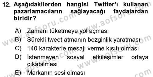 Sosyal Medya Dersi 2018 - 2019 Yılı (Final) Dönem Sonu Sınav Soruları 12. Soru