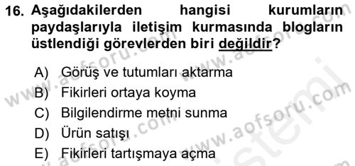 Sosyal Medya Dersi 2018 - 2019 Yılı (Final) Dönem Sonu Sınav Soruları 16. Soru