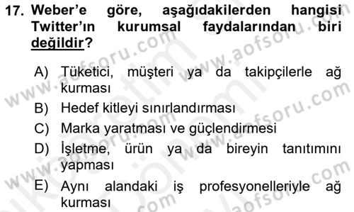 Sosyal Medya Dersi 2018 - 2019 Yılı (Final) Dönem Sonu Sınav Soruları 17. Soru