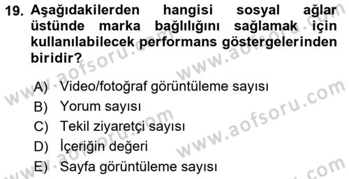 Sosyal Medya Dersi 2018 - 2019 Yılı (Final) Dönem Sonu Sınav Soruları 19. Soru