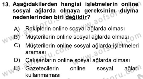 Sosyal Medya Dersi 2018 - 2019 Yılı Yaz Okulu Sınav Soruları 13. Soru