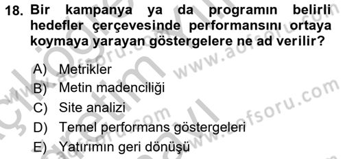 Sosyal Medya Dersi 2018 - 2019 Yılı Yaz Okulu Sınav Soruları 18. Soru
