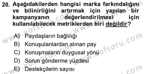 Sosyal Medya Dersi 2018 - 2019 Yılı Yaz Okulu Sınav Soruları 20. Soru