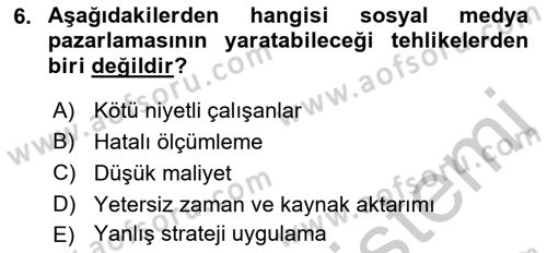 Sosyal Medya Dersi 2018 - 2019 Yılı Yaz Okulu Sınav Soruları 6. Soru