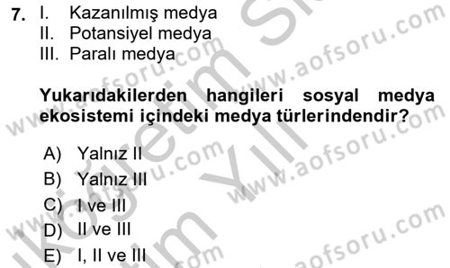 Sosyal Medya Dersi 2018 - 2019 Yılı Yaz Okulu Sınav Soruları 7. Soru