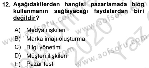 Sosyal Medya Dersi 2020 - 2021 Yılı Yaz Okulu Sınavı 12. Soru