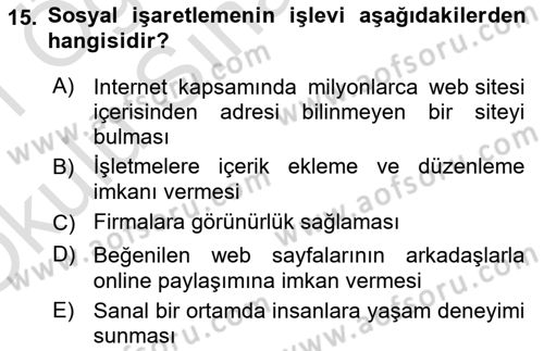 Sosyal Medya Dersi 2020 - 2021 Yılı Yaz Okulu Sınavı 15. Soru