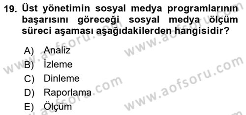 Sosyal Medya Dersi 2020 - 2021 Yılı Yaz Okulu Sınavı 19. Soru