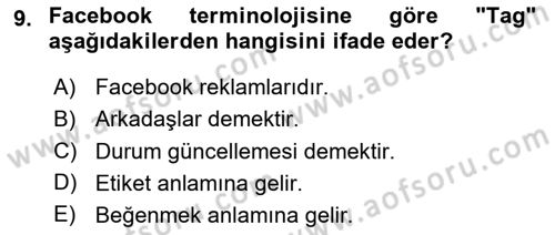 Sosyal Medya Dersi 2020 - 2021 Yılı Yaz Okulu Sınavı 9. Soru