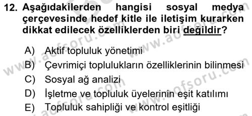 Sosyal Medya Dersi 2021 - 2022 Yılı (Final) Dönem Sonu Sınav Soruları 12. Soru