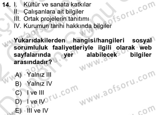 Sosyal Medya Dersi 2021 - 2022 Yılı (Final) Dönem Sonu Sınav Soruları 14. Soru
