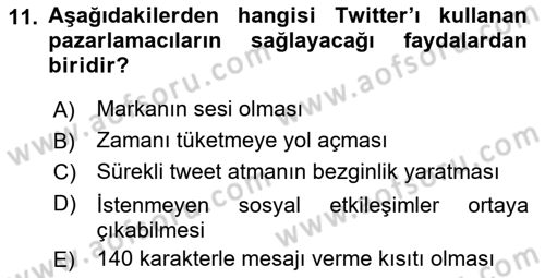 Sosyal Medya Dersi 2021 - 2022 Yılı Yaz Okulu Sınav Soruları 11. Soru