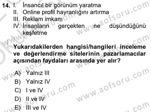 Sosyal Medya Dersi 2021 - 2022 Yılı Yaz Okulu Sınav Soruları 14. Soru
