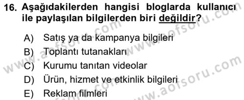 Sosyal Medya Dersi 2021 - 2022 Yılı Yaz Okulu Sınav Soruları 16. Soru