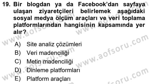 Sosyal Medya Dersi 2021 - 2022 Yılı Yaz Okulu Sınav Soruları 19. Soru