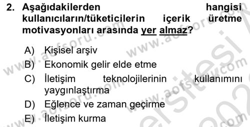 Sosyal Medya Dersi 2021 - 2022 Yılı Yaz Okulu Sınav Soruları 2. Soru