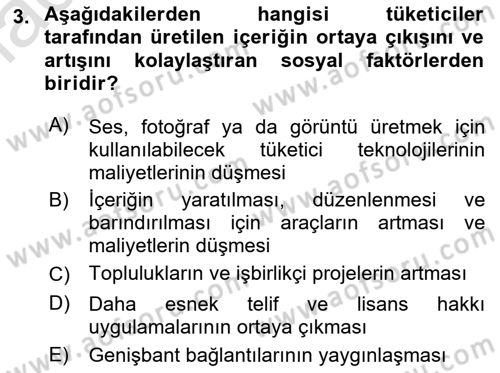 Sosyal Medya Dersi 2021 - 2022 Yılı Yaz Okulu Sınav Soruları 3. Soru
