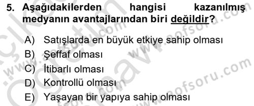 Sosyal Medya Dersi 2021 - 2022 Yılı Yaz Okulu Sınav Soruları 5. Soru