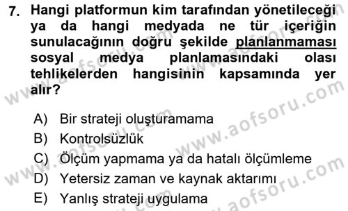 Sosyal Medya Dersi 2021 - 2022 Yılı Yaz Okulu Sınav Soruları 7. Soru