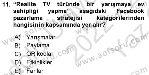 Sosyal Medya Dersi 2022 - 2023 Yılı Yaz Okulu Sınav Soruları 11. Soru