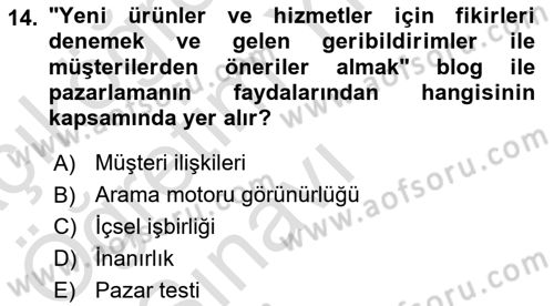 Sosyal Medya Dersi 2022 - 2023 Yılı Yaz Okulu Sınav Soruları 14. Soru