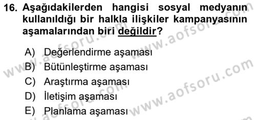 Sosyal Medya Dersi 2022 - 2023 Yılı Yaz Okulu Sınav Soruları 16. Soru