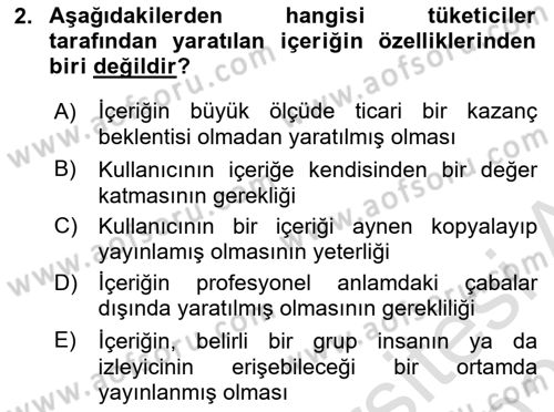 Sosyal Medya Dersi 2022 - 2023 Yılı Yaz Okulu Sınav Soruları 2. Soru