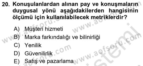 Sosyal Medya Dersi 2022 - 2023 Yılı Yaz Okulu Sınav Soruları 20. Soru