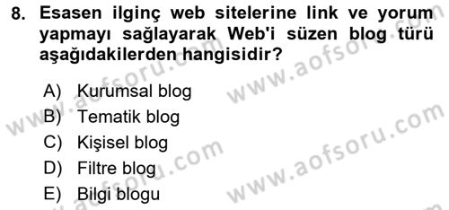 Sosyal Medya Dersi 2022 - 2023 Yılı Yaz Okulu Sınav Soruları 8. Soru