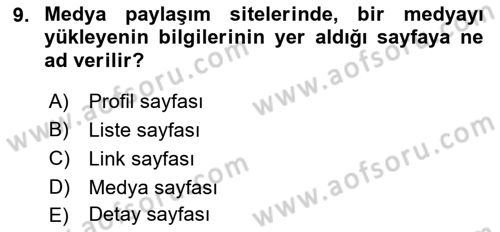 Sosyal Medya Dersi 2022 - 2023 Yılı Yaz Okulu Sınav Soruları 9. Soru