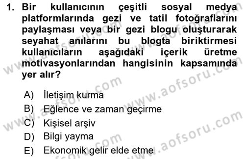 Sosyal Medya Dersi 2023 - 2024 Yılı (Vize) Ara Sınavı 1. Soru