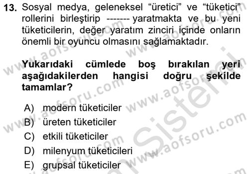 Sosyal Medya Dersi 2023 - 2024 Yılı (Vize) Ara Sınavı 13. Soru