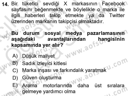 Sosyal Medya Dersi 2023 - 2024 Yılı (Vize) Ara Sınavı 14. Soru