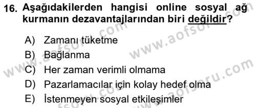 Sosyal Medya Dersi 2023 - 2024 Yılı (Vize) Ara Sınavı 16. Soru