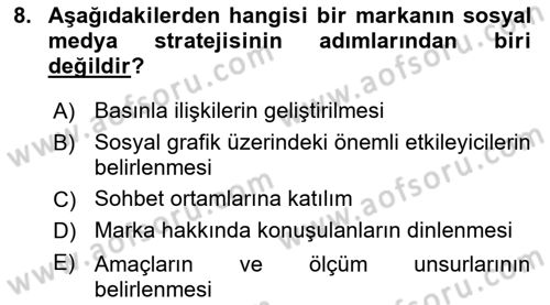 Sosyal Medya Dersi 2023 - 2024 Yılı (Vize) Ara Sınavı 8. Soru