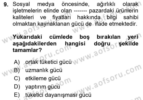 Sosyal Medya Dersi 2023 - 2024 Yılı (Vize) Ara Sınavı 9. Soru