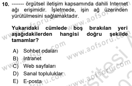 Sosyal Medya Dersi 2023 - 2024 Yılı (Final) Dönem Sonu Sınav Soruları 10. Soru
