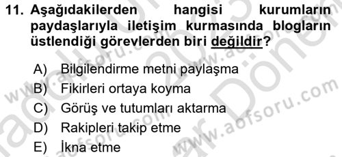 Sosyal Medya Dersi 2023 - 2024 Yılı (Final) Dönem Sonu Sınav Soruları 11. Soru