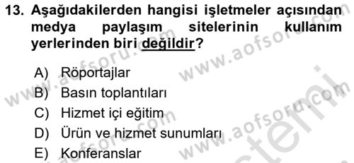 Sosyal Medya Dersi 2023 - 2024 Yılı (Final) Dönem Sonu Sınav Soruları 13. Soru