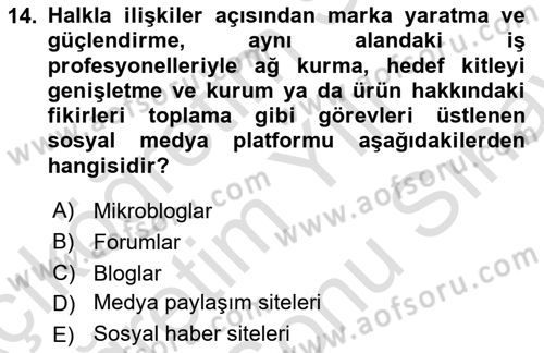 Sosyal Medya Dersi 2023 - 2024 Yılı (Final) Dönem Sonu Sınav Soruları 14. Soru