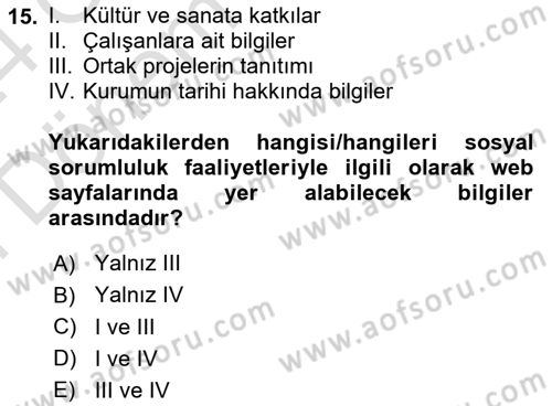 Sosyal Medya Dersi 2023 - 2024 Yılı (Final) Dönem Sonu Sınav Soruları 15. Soru
