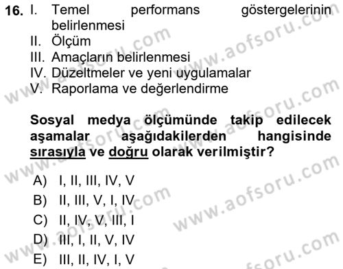 Sosyal Medya Dersi 2023 - 2024 Yılı (Final) Dönem Sonu Sınav Soruları 16. Soru