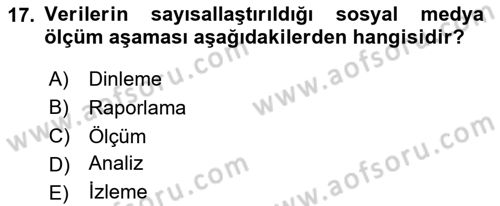 Sosyal Medya Dersi 2023 - 2024 Yılı (Final) Dönem Sonu Sınav Soruları 17. Soru